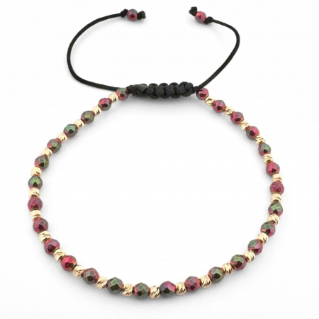 Brățara Damă cu Șnur și Bile de Aur 14K, Pietre Hematit Multicolor 3 mm [1]