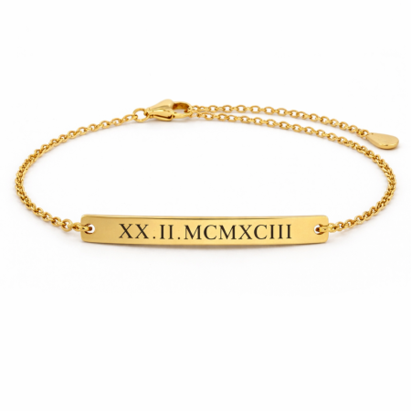 Bijuterii Personalizate - Brățară Personalizată cu Plăcuță pentru Damă – Inox Auriu, Gravură Laser Față-Verso