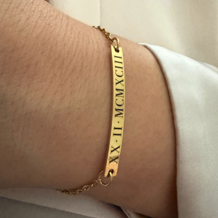 Brățară Personalizată cu Plăcuță pentru Damă – Inox Auriu, Gravură Laser Față-Verso [2]