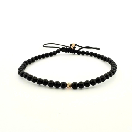 Bratari aur barbati - Brățară Unisex cu Onix Negru Lucios 3 mm și 3 Biluțe de Aur 14K – Un Dar al Încrederii și Prețuirii