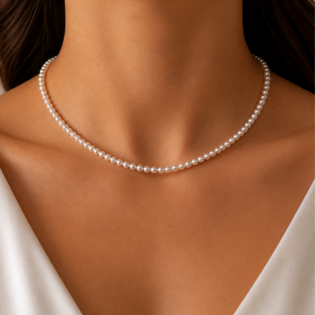 Colier din argint cu perle stil Mallorca 4 mm – Colier elegant la baza gâtului [1]