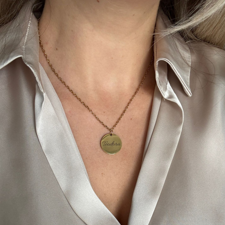 Lănțișor Damă cu Bănuț Personalizat cu Fotografie și Text – Inox Auriu, Gravură Laser [2]
