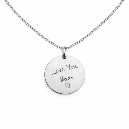 Bijuterii Personalizate - Lănțișor Damă cu Bănuț Personalizat cu Scris de Mână – Inox Argintiu, Gravură Laser