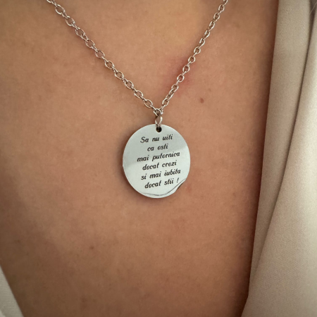 Lănțișor Damă cu Bănuț Personalizat Foto și Text – Inox Argintiu, Gravură Laser [2]
