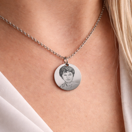 Lănțișor Damă cu Bănuț Personalizat Foto și Text – Inox Argintiu, Gravură Laser [1]