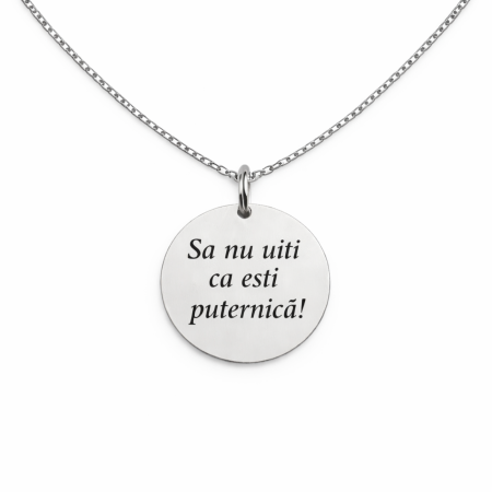 Bijuterii Personalizate - Lănțișor Damă cu Bănuț Personalizat Text – Inox Argintiu, Gravură Laser