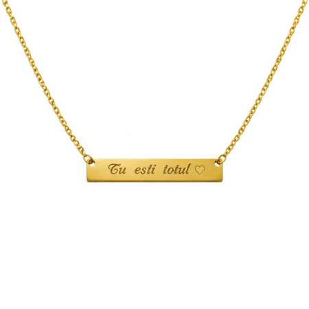Bijuterii Personalizate - Lănțișor Damă Personalizat cu Mesaj – Inox Auriu, Gravură Laser Față-Verso