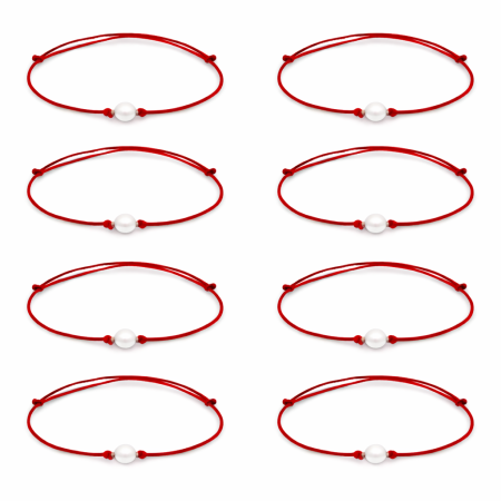 Bratari Argint - Set 10 Brățări cu Șnur Roșu și Perlă Mallorca 6 mm