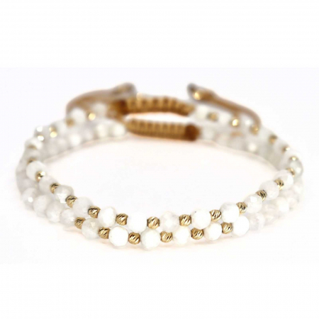 Set Brățări cu Biluțe de Aur 14K, Șnur Reglabil și Piatra Soarelui Alb Bratari aur cuplu - Set Brățări cu Biluțe de Aur 14K, Șnur Reglabil și Piatra Soarelui Alb