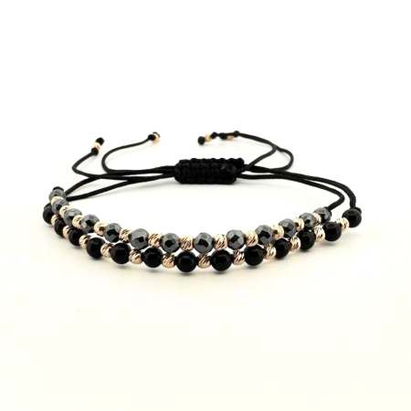 Bratari aur barbati - Set Brățări cu Hematit Fațetat 3 mm și Onix Negru Lucios cu Biluțe de Aur 14K de 2.5 mm – Două bijuterii, o poveste de dăruit