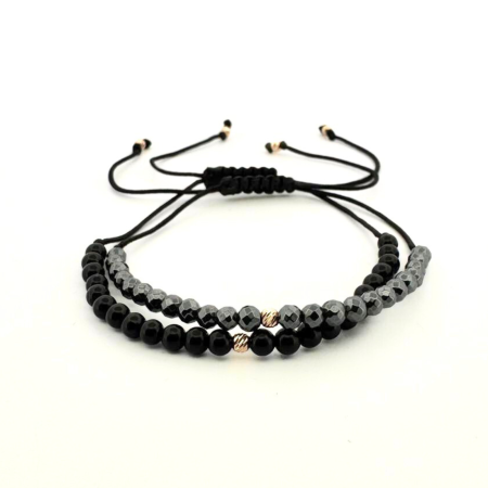 Bratari aur barbati - Set Brățări cu Onix, Hematit și Biluțe de Aur 14K de 2.5 mm – Conexiune, Echilibru și Eleganță
