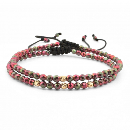 Set Brățări Damă cu Bile de Aur 14K 3mm, Hematit Fucsia Multicolor Fațetat, Șnur Reglabil Bratari aur dama - Set Brățări Damă cu Bile de Aur 14K 3mm, Hematit Fucsia Multicolor Fațetat, Șnur Reglabil