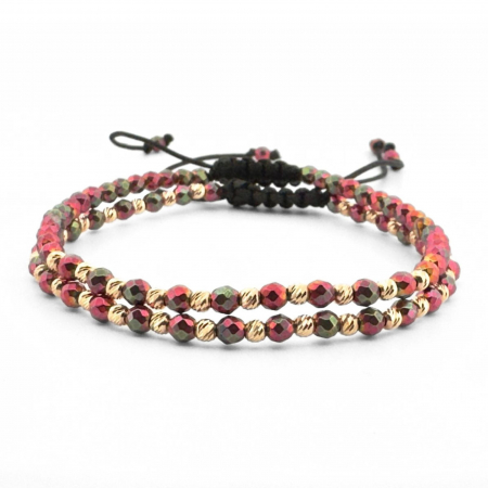 Set Brățări Damă cu Biluțe de Aur 14K, Hematit Multicolor 3mm, Șnur Reglabil Bratari aur dama - Set Brățări Damă cu Biluțe de Aur 14K, Hematit Multicolor 3mm, Șnur Reglabil
