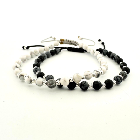 Set de Brățări cu Biluțe de Argint 925 cu Howlit și Obsidian Fulg de Nea – Energie naturală în două forme [1]