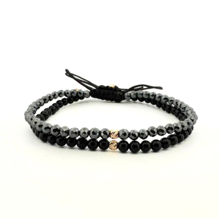 Bratari aur barbati - Set de Brățări cu Biluțe de Aur 14K de 3 mm, Onix și Hematit – Protecție, Echilibru și Legături Autentice