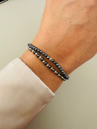 Set de Brățări cu Hematit Fațetat de 3 mm și Biluțe de Aur 14K – Împlinire, Echilibru și Stil Atemporal [1]