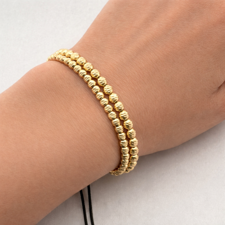 Set de Brățări cu Șnur Reglabil și Biluțe de Argint Placat cu Aur de 3 mm și 4 mm [2]