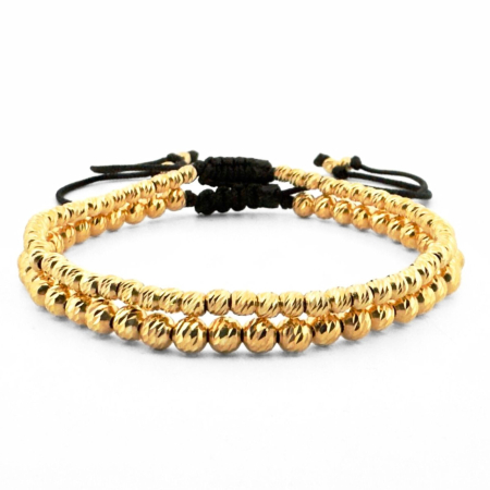 Bratari Argint - Set de Brățări cu Șnur Reglabil și Biluțe de Argint Placat cu Aur de 3 mm și 4 mm