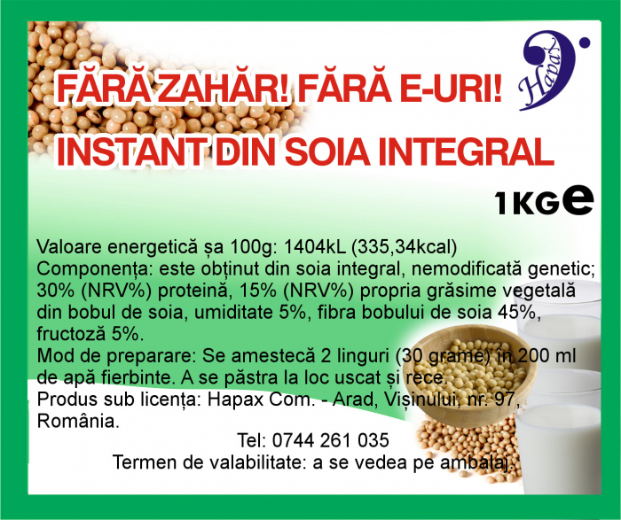 HAPAX FITNES SLIM INSTANT SOIA  INTEGRAL VEGAN FARA INDULCITOR 1KG [1]