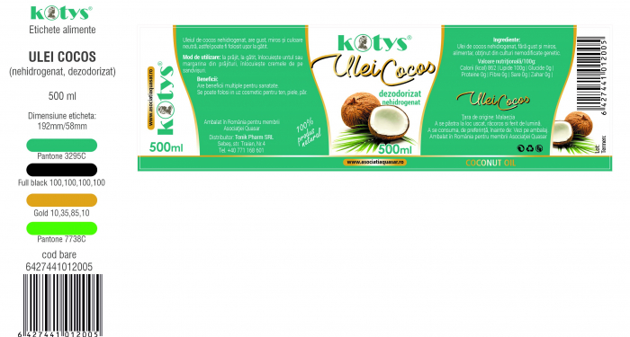 KOTYS ULEI COCOS DEZODORIZAT NEHIDROGENAT 500 ML [1]