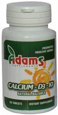 SUPLIMENTE VITAMINE ȘI MINERALE - ADAMS CALCIU D3+K1 30CP