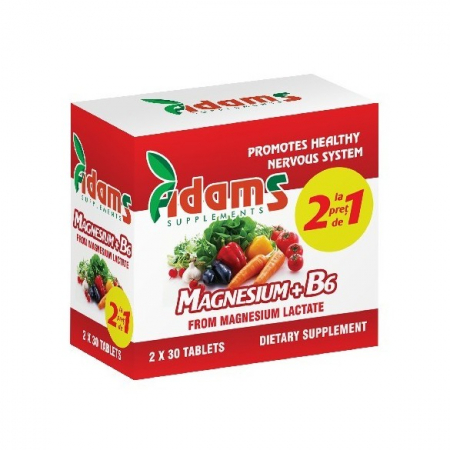SUPLIMENTE VITAMINE ȘI MINERALE - ADAMS MAGNEZIU +B6 30CP 1+1