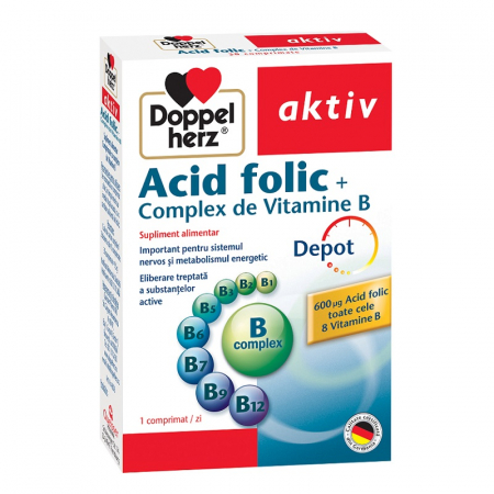 SUPLIMENTE VITAMINE ȘI MINERALE - DOPPEL ACID FOLIC +COMPLEX VIT B 30TBL