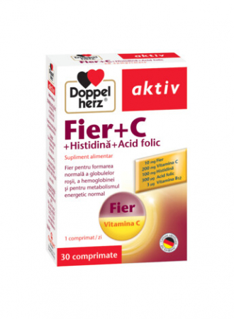 SUPLIMENTE VITAMINE ȘI MINERALE - DOPPEL FIER 14 MG+C+HISTIDINA+ACID FOLIC 30 TB