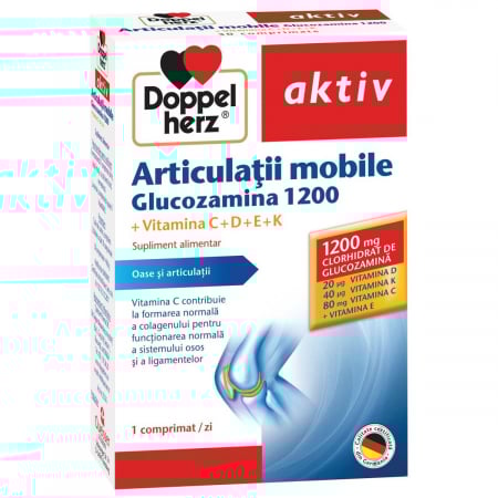 SUPLIMENTE ARTICULATII ANTIINFLAMATOARE - DOPPEL GLUCOZAMINA 1200 +C +D +E +K 30CP