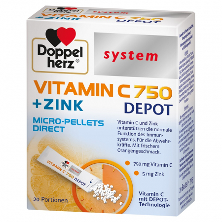 SUPLIMENTE VITAMINE ȘI MINERALE - DOPPEL SYSTEM VITAMINA C 750MG+ZN DEPOT 20 PLICURI OROSOLUBILE