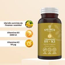 SUPLIMENTE VITAMINE ȘI MINERALE - FAUNUS VITAMINA D3+K2 60 CPS