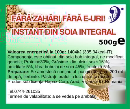 FOOD - HAPAX LAPTE INSTANT SOIA INTEGRAL 500G