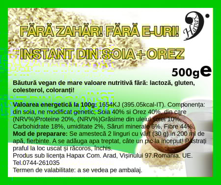 FOOD - HAPAX LAPTE INSTANT SOIA INTEGRAL CU OREZ  500G