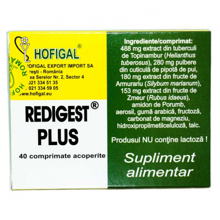SUPLIMENTE STOMAC- DIGESTIE- COLON - HOF REDIGEST PLUS+ 40 CP