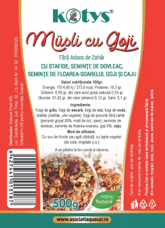 FOOD - KOTYS MUSLI CU GOJI FARA ZAHAR 500g