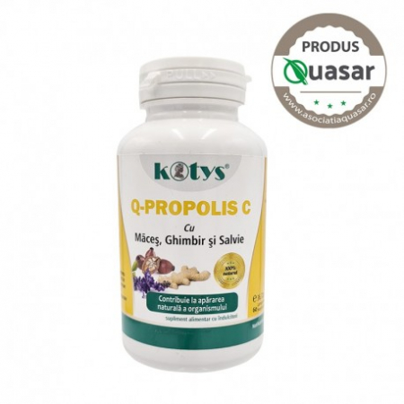SUPLIMENTE RĂCEALĂ- APARAT RESPIRATOR ANTIVIRAL - KOTYS Q-PROPOLIS C GHIMBIR & SALVIE 60 CAPS