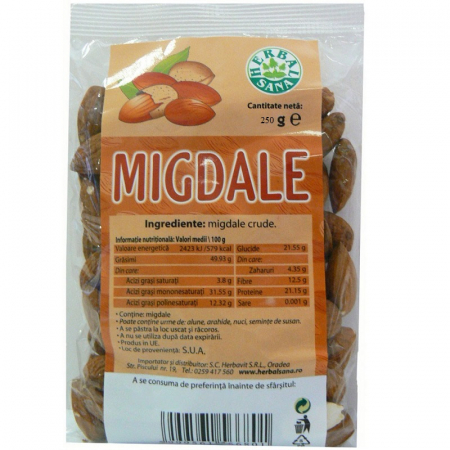 FOOD SEMINȚE- OLEAGINOASE - MER MIGDALE CRUDE 250G