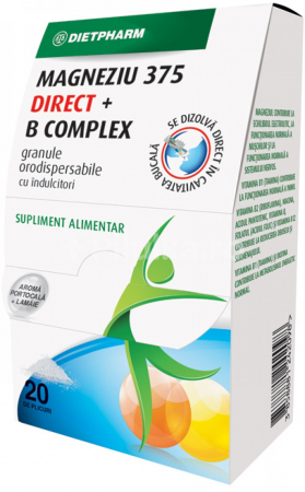 SUPLIMENTE VITAMINE ȘI MINERALE - MESFARMA  MAGNEZIU 375 + B COMPLEX ORODISP 1PL