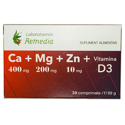 SUPLIMENTE VITAMINE ȘI MINERALE - REM CA +MG +ZN +D3 50CP