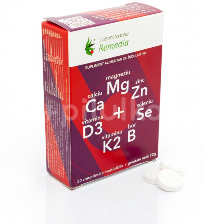 SUPLIMENTE VITAMINE ȘI MINERALE - REM CA MG ZN SE D3 K2 30 CPR