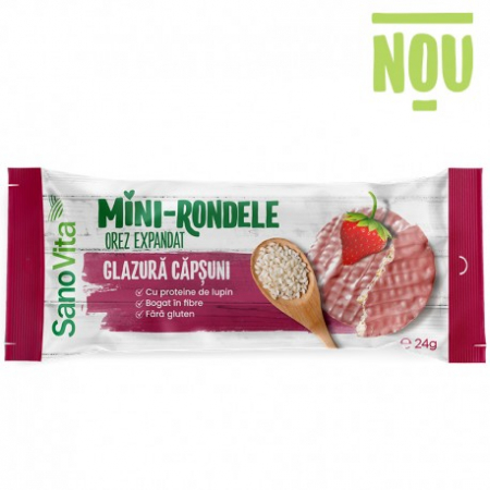 FOOD - SANO MINI RONDELE DIN OREZ CU GLAZURA DE CAPSUNI 24G