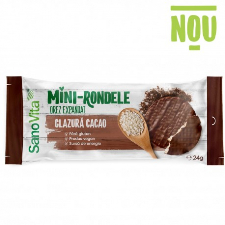FOOD - SANO MINI RONDELE DIN OREZ GLAZURA DE CACAO 24 G