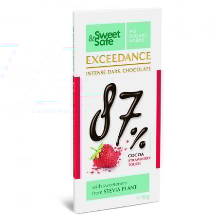 FOOD - SLY CIOCOLATA AMARUIE 87% CU CAPSUNI INDULCITA CU STEVIE 90G