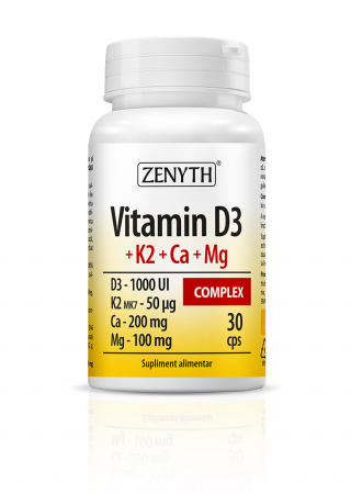 SUPLIMENTE VITAMINE ȘI MINERALE - ZENYTH VIT D3+K2+CA+MG COMPLEX 30 CPS