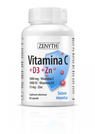 SUPLIMENTE RĂCEALĂ- APARAT RESPIRATOR ANTIVIRAL - ZENYTH VITAMINA C + D3+ ZN 60 CPS