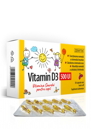 SUPLIMENTE VITAMINE ȘI MINERALE - ZENYTH VITAMINA D 3 500 UI COPII 30 CPS/ PROMO