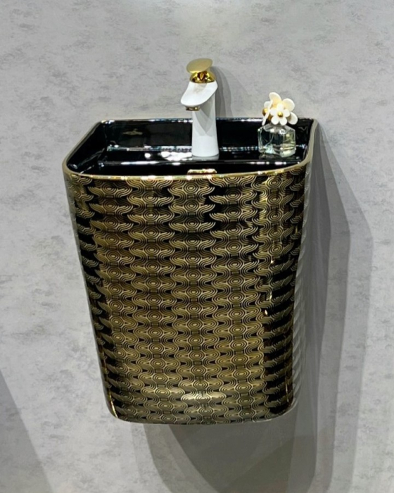 Lavoar suspendat, ceramica sanitara, finisaj auriu/negru 40 x 38 x 45 cm P124EBG5 [3]