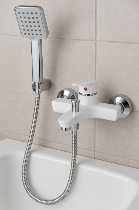Baterie cadă-duș alb mat cu set de duș, montaj pe perete - Italomix 25514 [3]