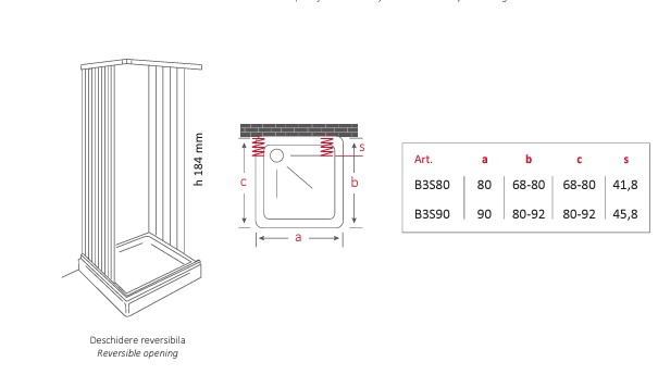 Cabina dus profesional 3 laturi reglabile, 68-80 x 80 x 68-80 cm S3S80 [2]