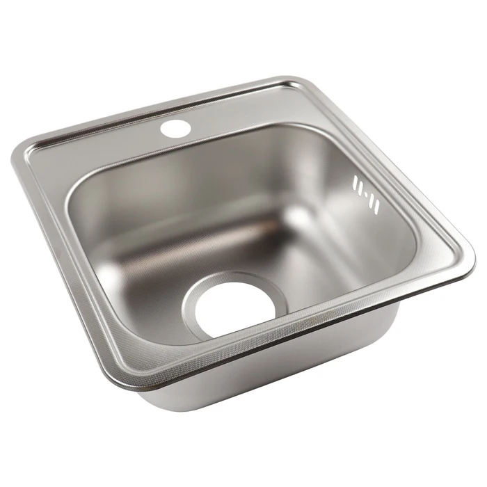 Chiuveta bucatarie inox anticalcar, patrata, 38 x 38 cm, adancime cuva 14 cm Doruq 1616, montaj pe blat, cu orificiu baterie [2]